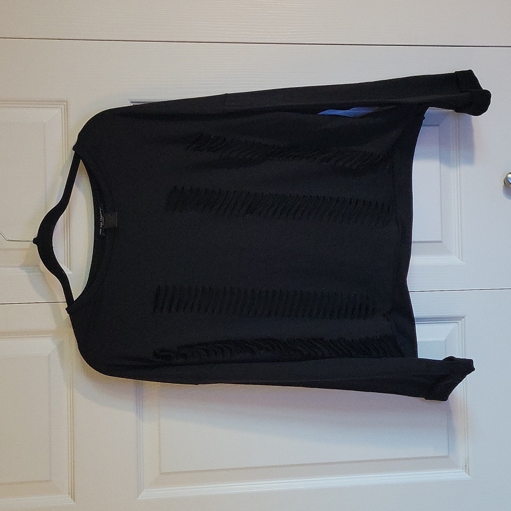 See You Monday Black Long Sleeve Top size Large with slits in front